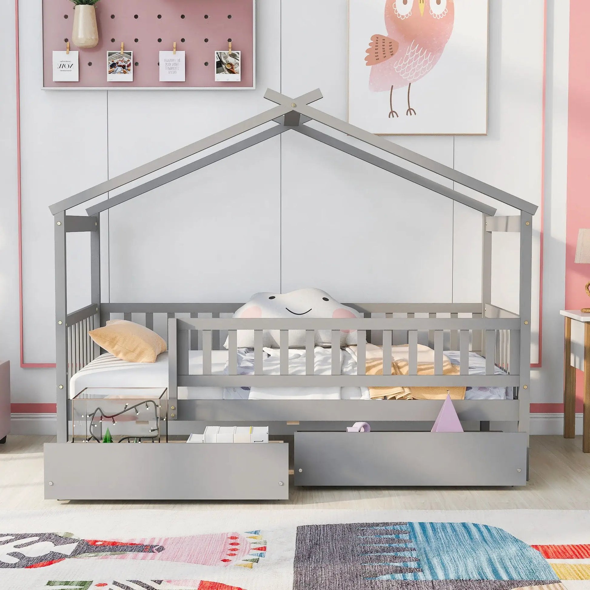 House bed with 2 drawers in grey metal frame, storage bed by Unique Piece Furniture on Tampa Home & Garden Store