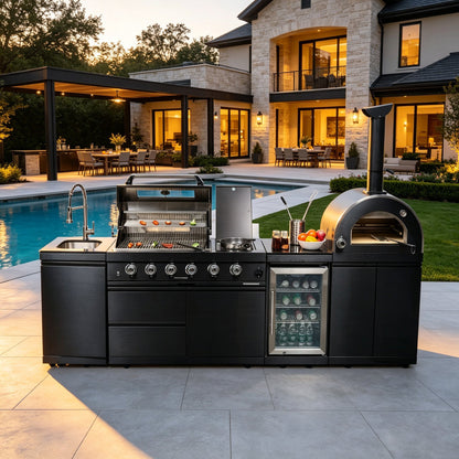 Black Double Steel Gas Grill And Pizza Oven