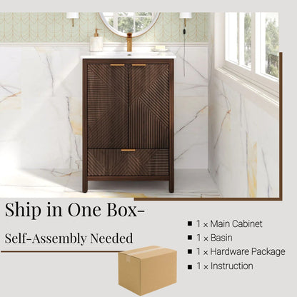 Modern bathroom vanity with sink by HouseOfZazla in dark brown wood with compact storage on Tampa Home & Garden Store