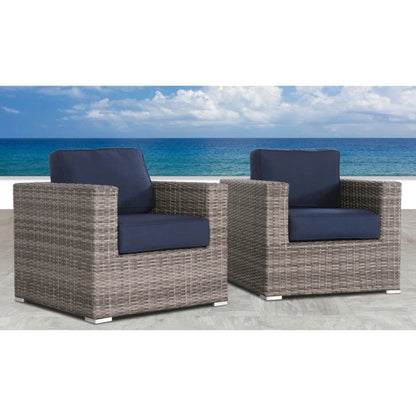 Patio arm chairs in brown wicker with navy cushions, outdoor seating four by HouseOfZazla on Tampa Home & Garden Store