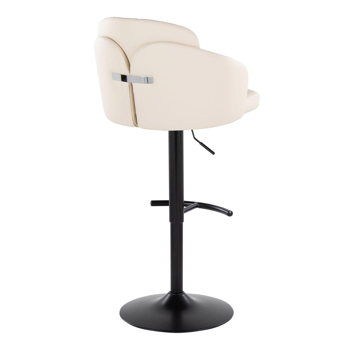 Contemporary adjustable barstool, beige upholstery, swivel, black pedestal base on Tampa Home & Garden Store