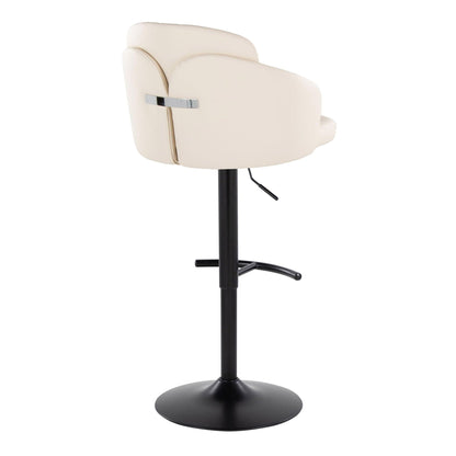 Contemporary adjustable barstool, beige upholstery, swivel, black pedestal base on Tampa Home & Garden Store