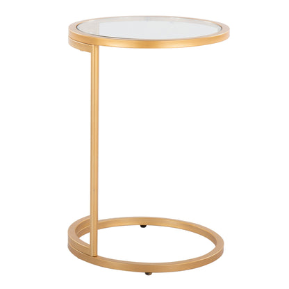 Round end table with tempered glass top, gold finish metal frame by HouseOfZazla on Tampa Home & Garden Store