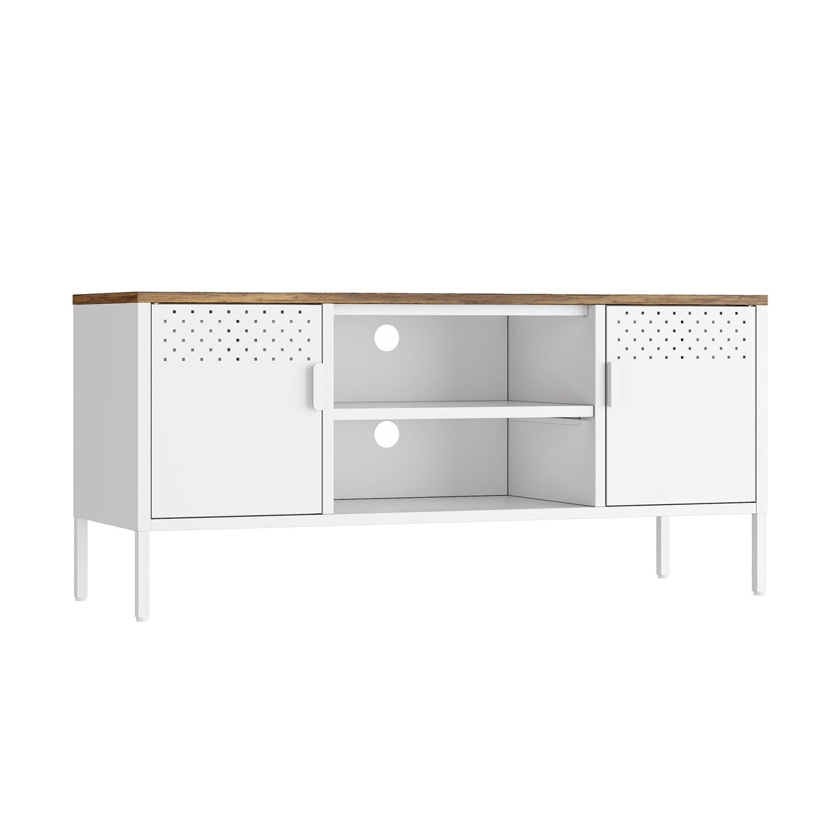 Storage Cabinet TV Stand with steel frame, white finish, wood top HouseOfZazla on Tampa Home & Garden Store