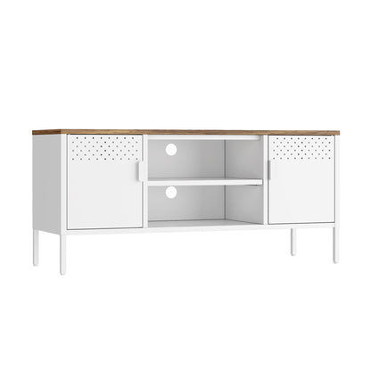 Storage Cabinet TV Stand with steel frame, white finish, wood top HouseOfZazla on Tampa Home & Garden Store