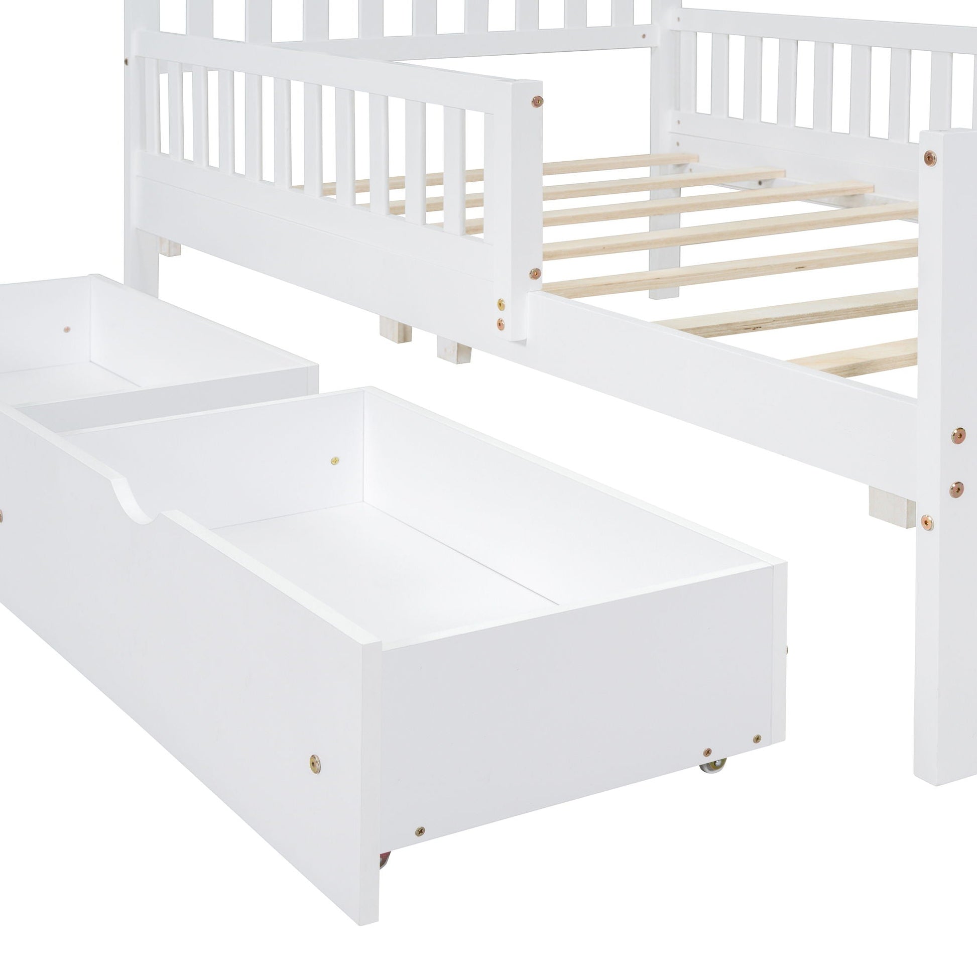 Platform bed with guardrails on both sides and 2 white storage drawers HouseOfZazla on Tampa Home & Garden Store