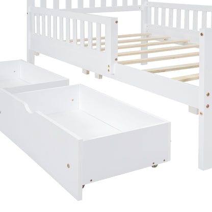Platform bed with guardrails on both sides and 2 white storage drawers HouseOfZazla on Tampa Home & Garden Store