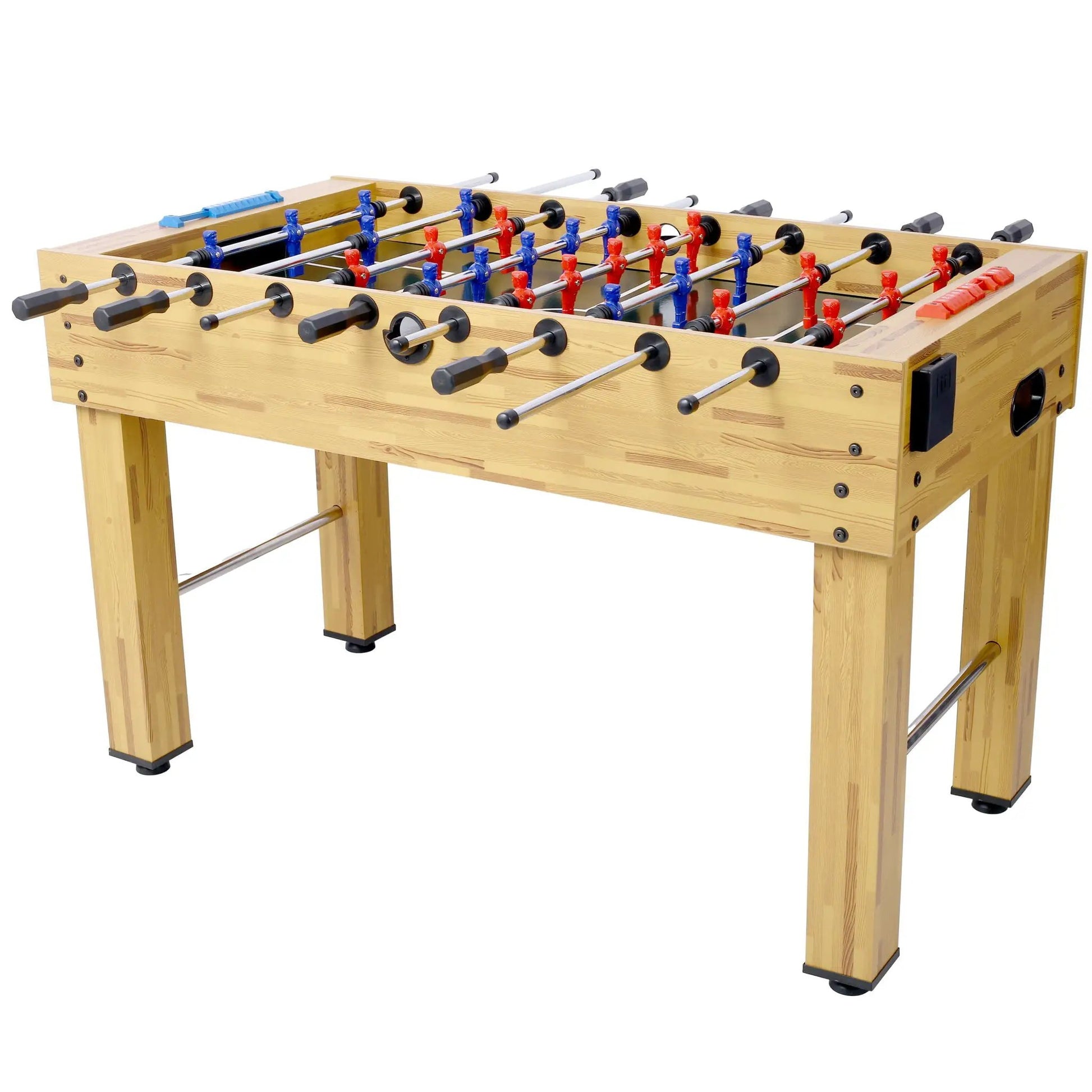 Hurricane foosball table by Unique Piece Furniture, wooden cabinet with red and blue players on Tampa Home & Garden Store