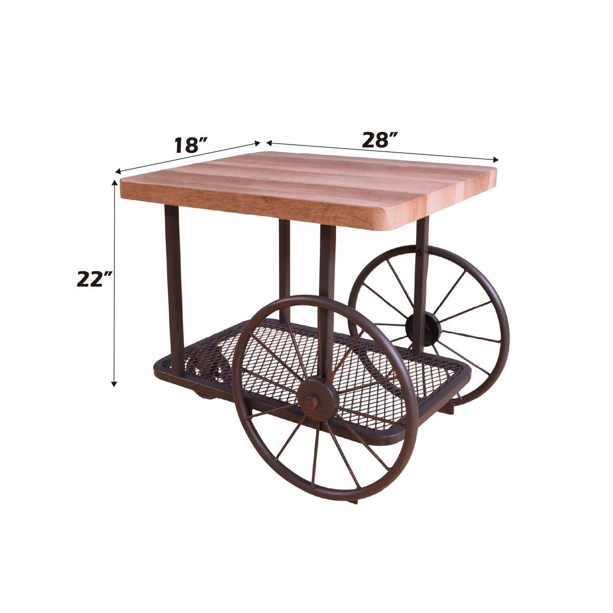 Francie light brown coffee table with metal wagon-wheel legs and wood top on Tampa Home & Garden Store
