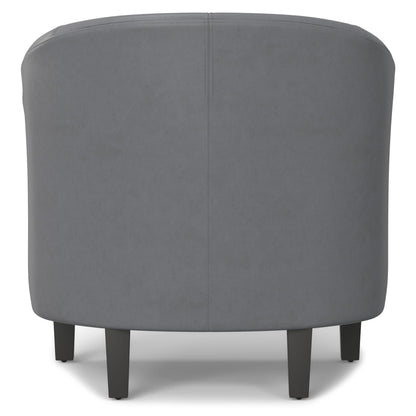 Transitional tub chair by HouseOfZazla, gray faux leather upholstery, solid dark legs on Tampa Home & Garden Store
