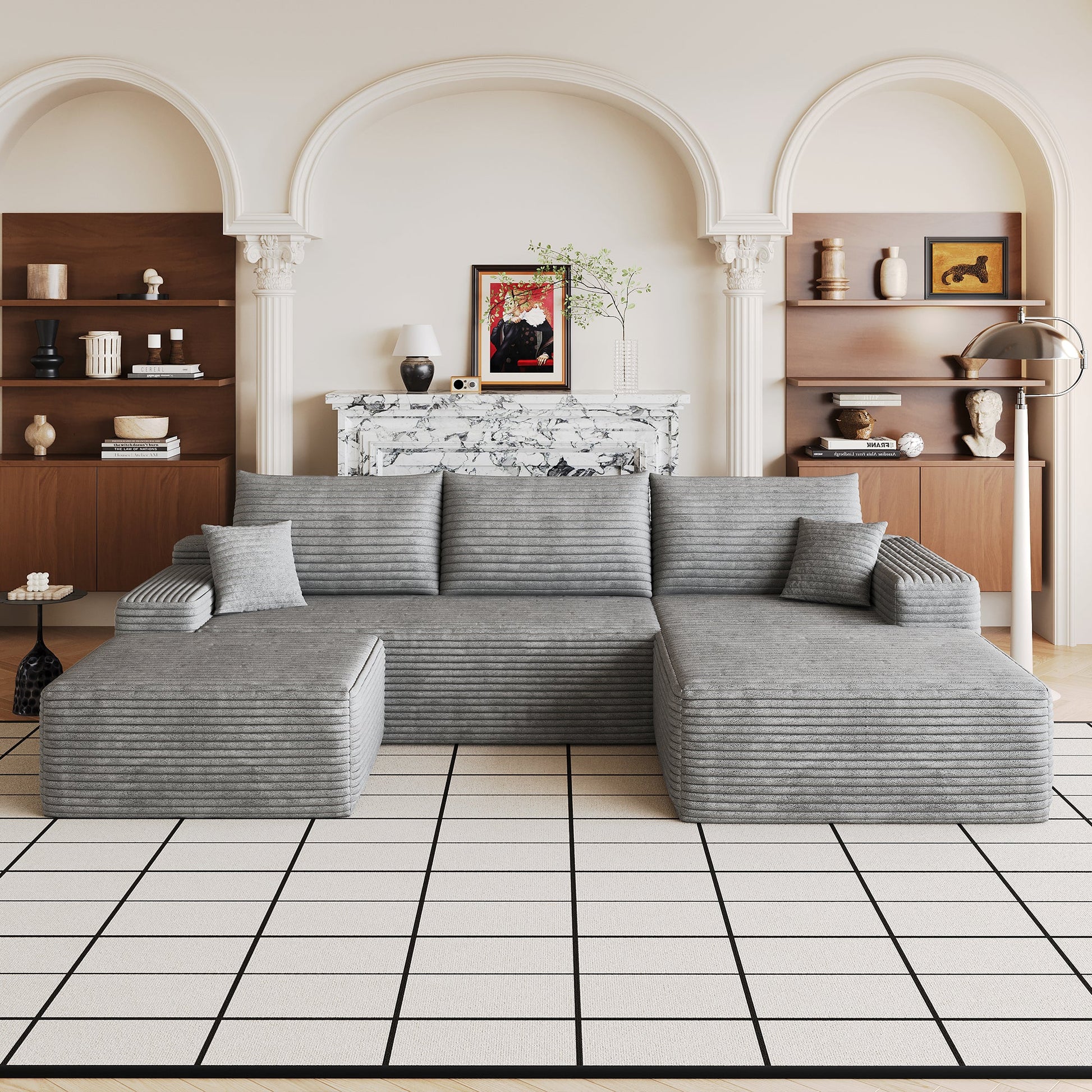 107-inch Cloud Sectional Sofa with 1 Ottoman in gray fabric by HouseOfZazla in living room on Tampa Home & Garden Store