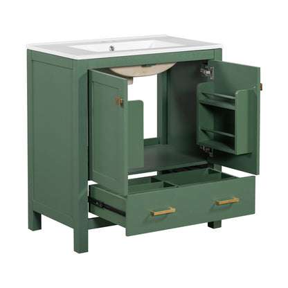 Green solid wood bathroom vanity with white top and undermount sink by HouseOfZazla storage on Tampa Home & Garden Store
