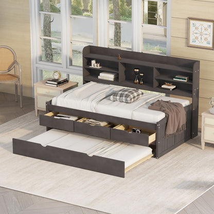 Captain Bed with built-in bookshelves, 3 drawers, and trundle in gray by HouseOfZazla on Tampa Home & Garden Store