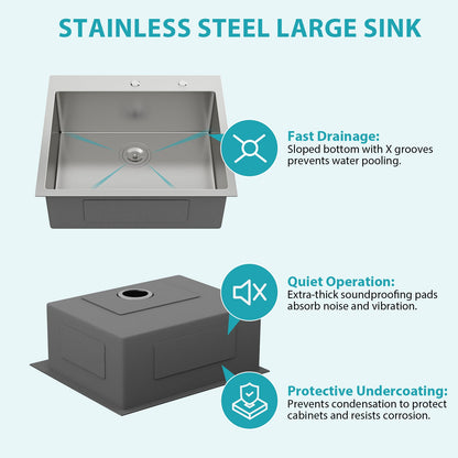 16 Gauge Drop In Single Bowl Kitchen Sink