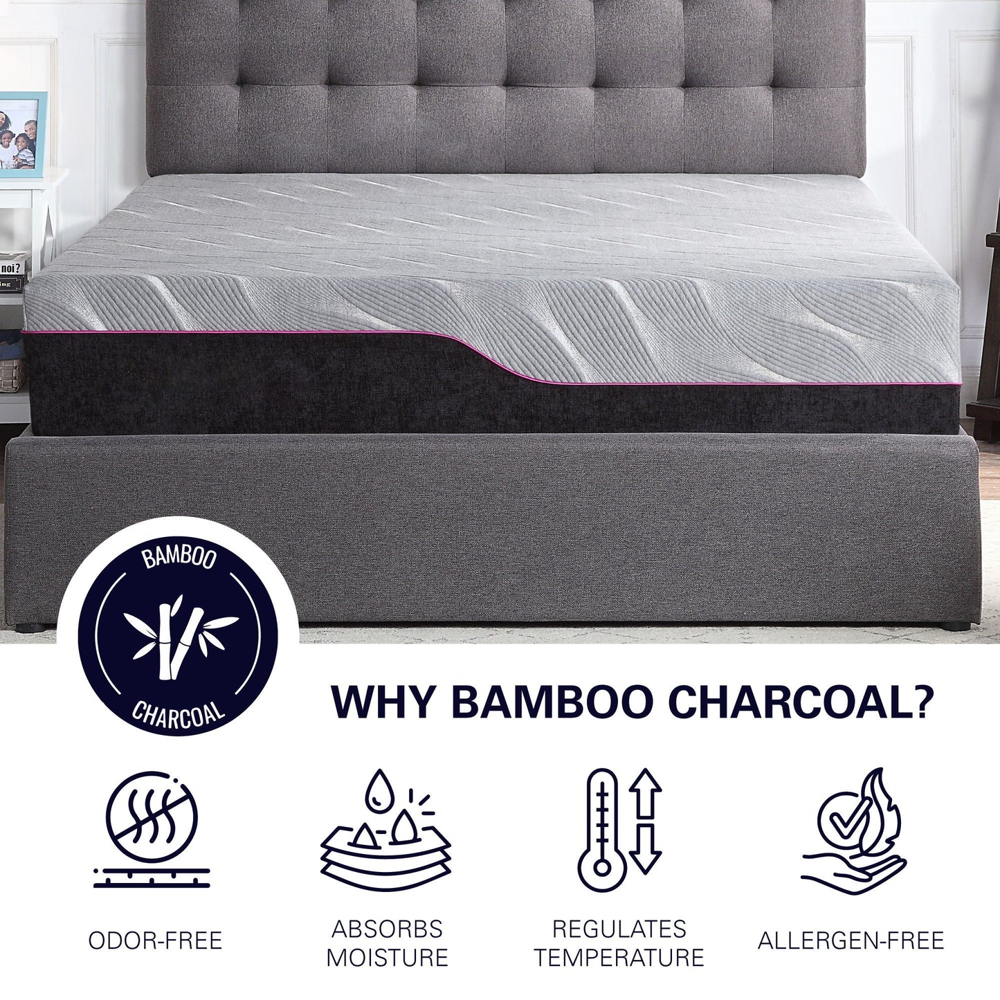 11-inch Renew Cooling Fast Responding Latex Foam Mattress; pink edge, bamboo charcoal logo on Tampa Home & Garden Store