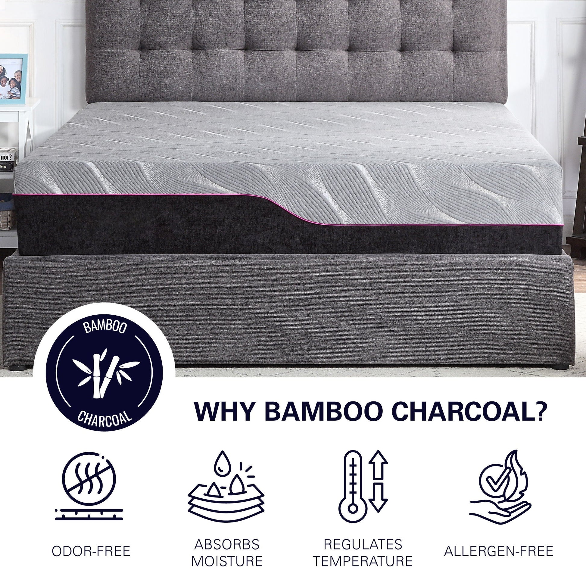 11-inch Renew Cooling Fast Responding Latex Foam Mattress; pink edge, bamboo charcoal logo on Tampa Home & Garden Store