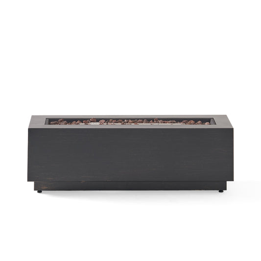 Modern Dark Grey 40' Outdoor Iron Propane Fire Pit by HouseOfZazla with lava rock fill on Tampa Home & Garden Store