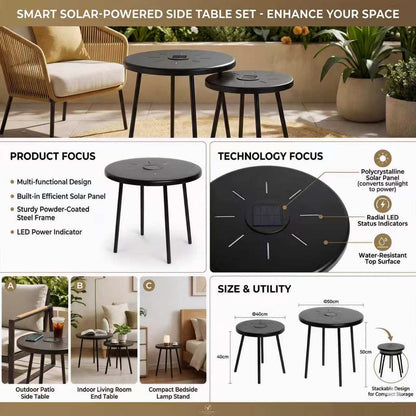 a Set of Two Solar Led Nesting Round Side Tables