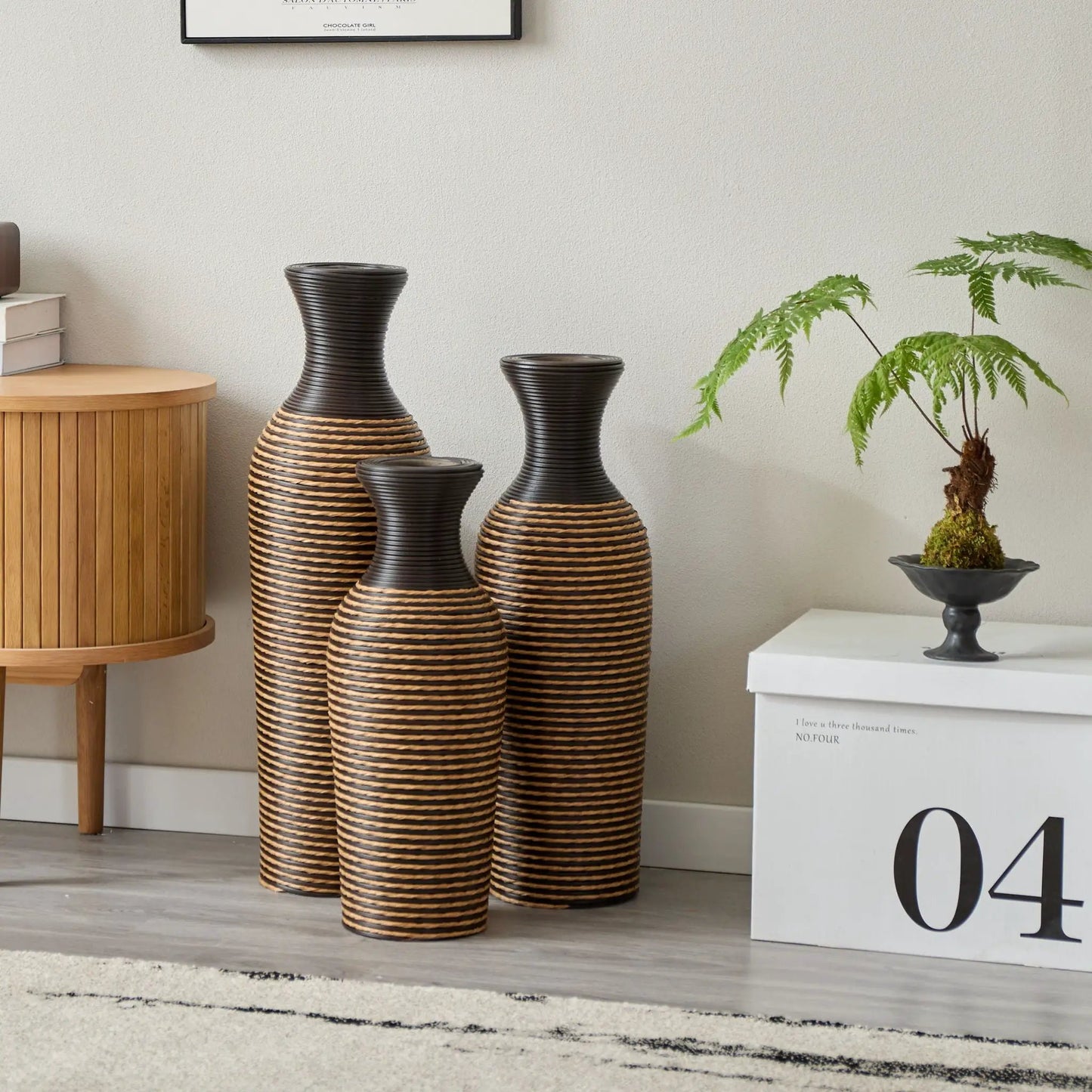 Classic And Neat Floor Vase set of 3 black vases with woven bands Unique Piece Furniture on Tampa Home & Garden Store