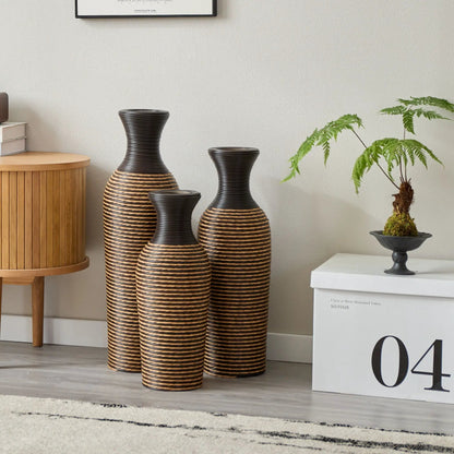 Classic And Neat Floor Vase set of 3 black vases with woven bands Unique Piece Furniture on Tampa Home & Garden Store