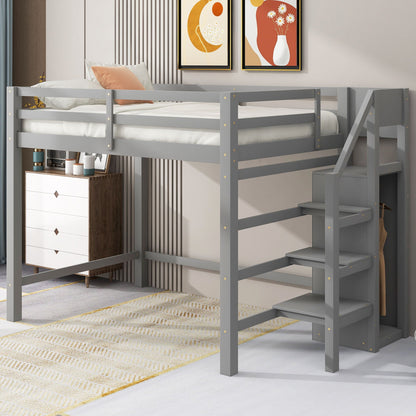 Loft bed with built-in storage wardrobe and staircase in gray wood HouseOfZazla on Tampa Home & Garden Store