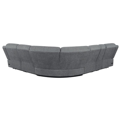 Divine 6-Piece Reclining Sectional with gray fabric upholstery and curved modular design on Tampa Home & Garden Store