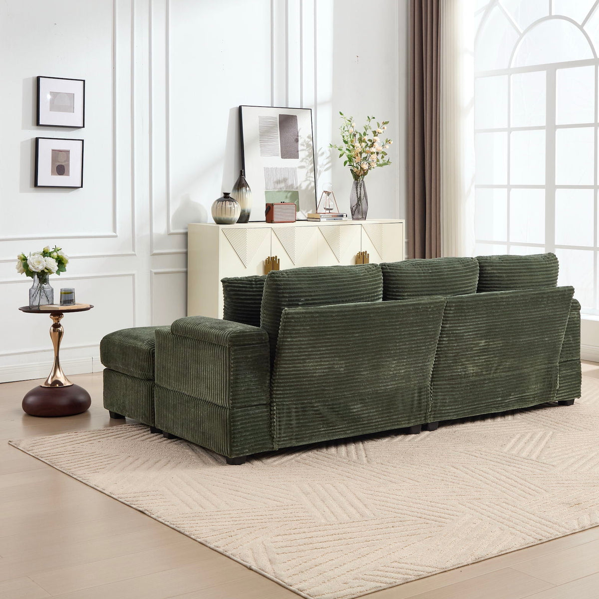Convertible sectional sofa bed set green with armrest storage, cup holder and USB, 4-seater on Tampa Home & Garden Store