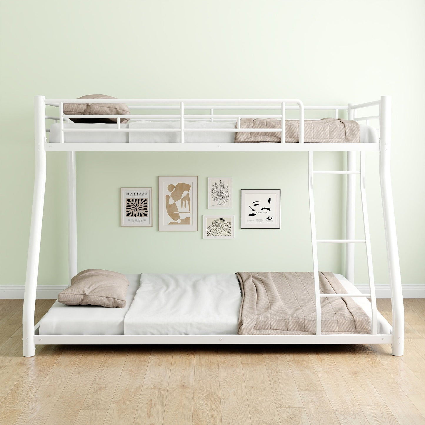 Sturdy Metal Bunk Bed With Ladder and Guardrail