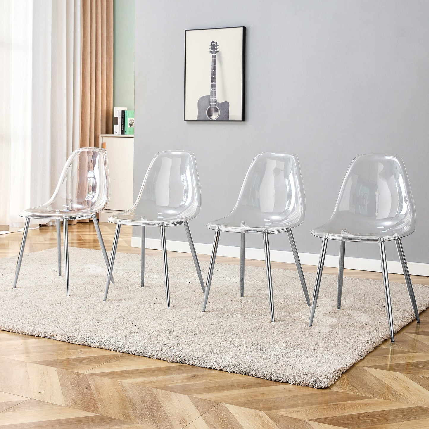 Modern minimalist transparent dining chair 6-piece set with clear acrylic seats and metal legs on Tampa Home & Garden Store
