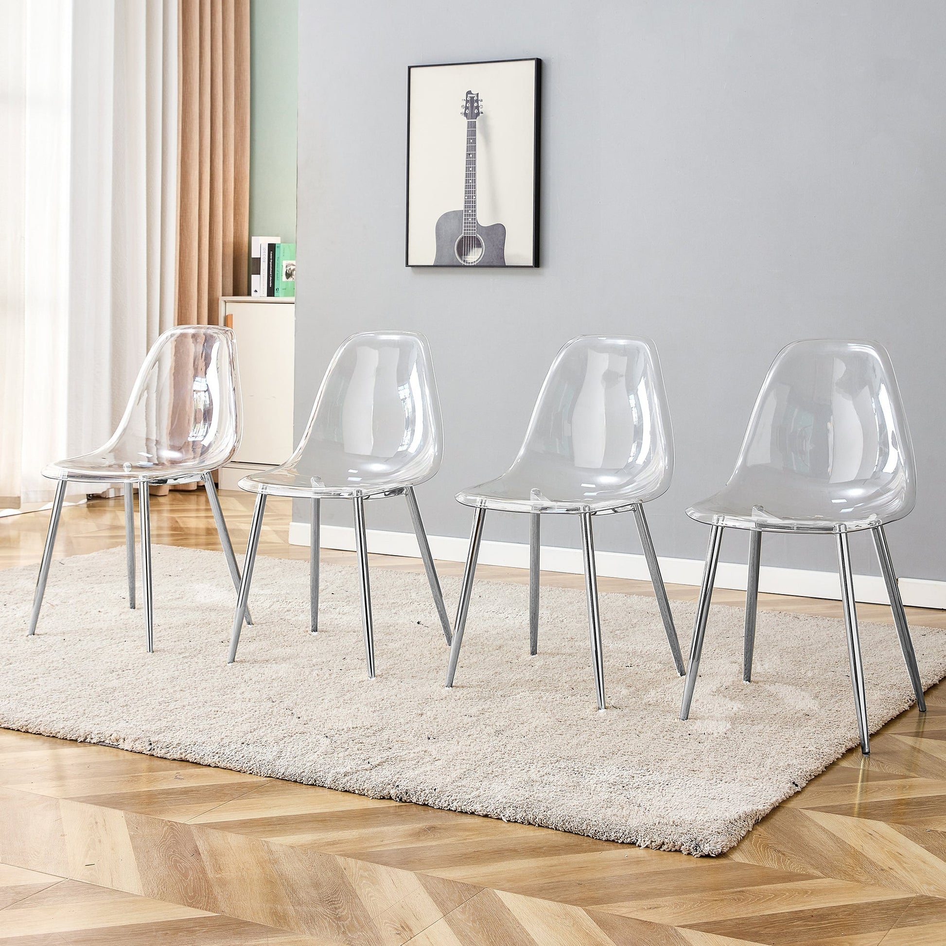 Modern minimalist transparent dining chair 6-piece set with clear acrylic seats and metal legs on Tampa Home & Garden Store