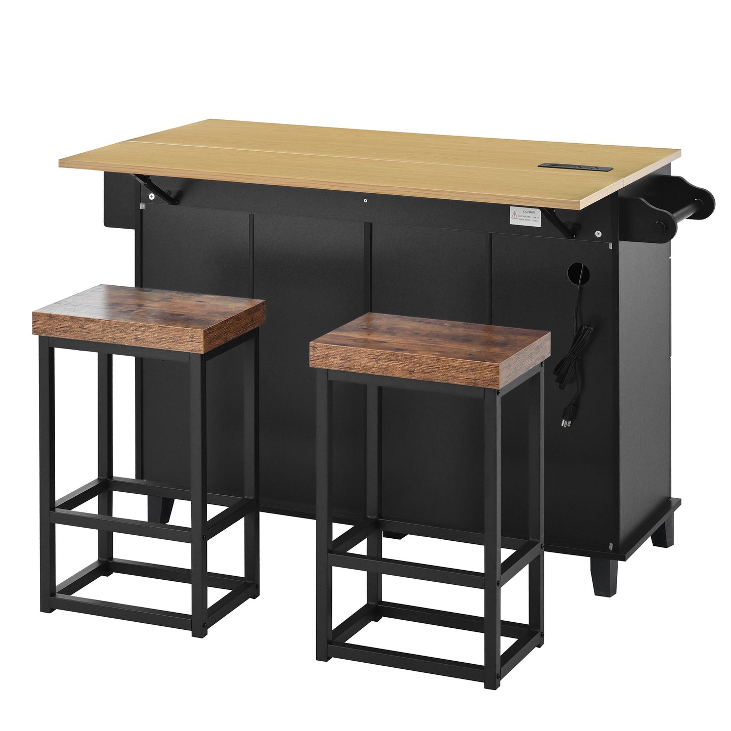Farmhouse Kitchen Island With Drop Leaf and Seats