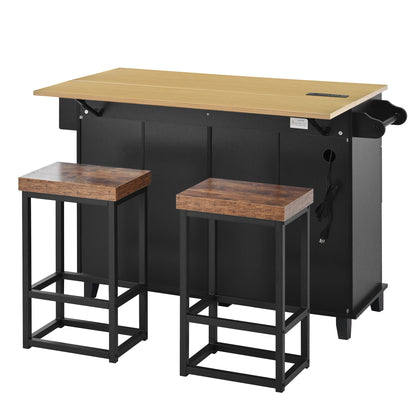 Farmhouse Kitchen Island With Drop Leaf and Seats