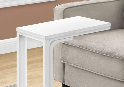 C-shaped white accent table, modern chairside design with details by Unique Piece Furniture on Tampa Home & Garden Store