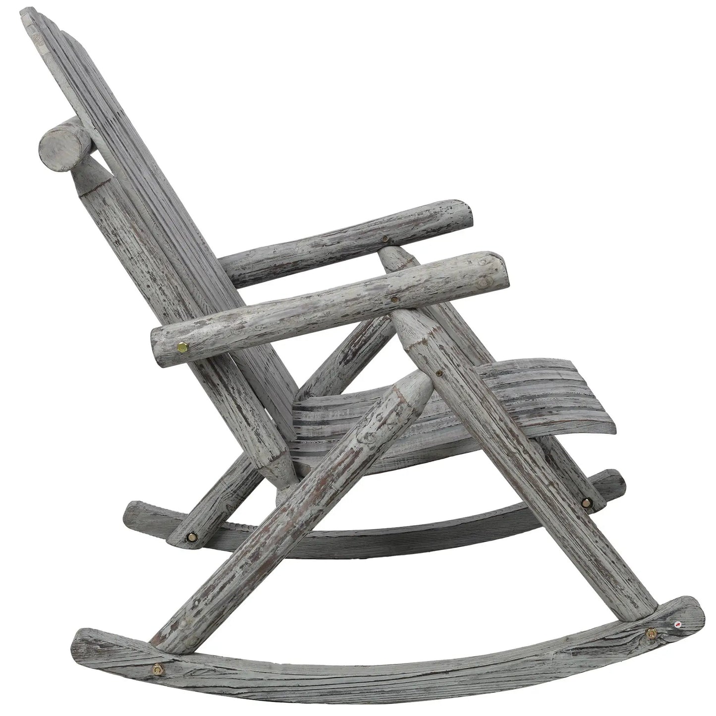 Durable Fir Log Porch Rocking Chair, weathered gray wood, Unique Piece Furniture on Tampa Home & Garden Store