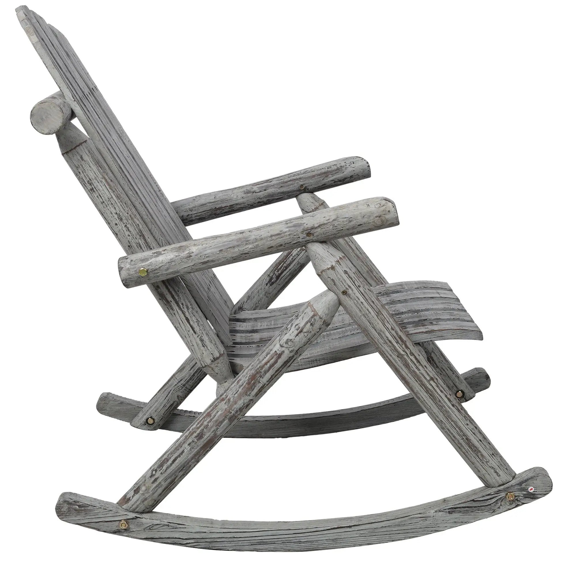 Durable Fir Log Porch Rocking Chair, weathered gray wood, Unique Piece Furniture on Tampa Home & Garden Store