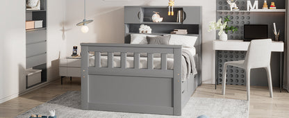 Twin Size Captain Platform Bed Frame with Storage Bookcases and Shelves,Four Drawers, Gray - Tampa Home & Garden Store