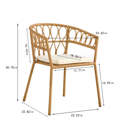 Outdoor dining set of 5 simple bamboo dinning table  PE ratten round table 110CM plastic wood top