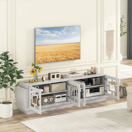 4-Door TV Stand for TVs up to 75 Inch Media Console Table with Adjustable Shelves-Oak - Tampa Home & Garden Store