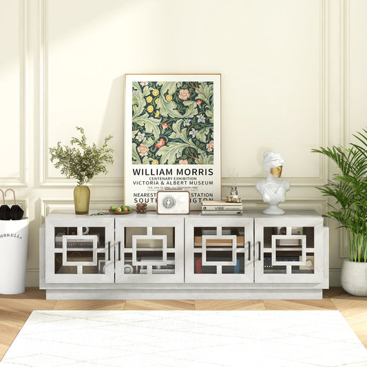 4-Door TV Stand for TVs up to 75 Inch Media Console Table with Adjustable Shelves-Oak - Tampa Home & Garden Store