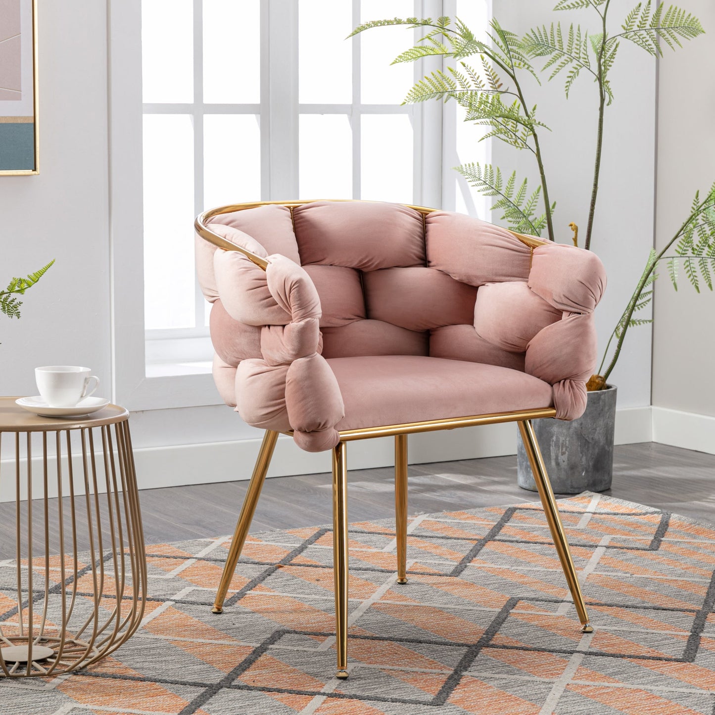 Luxury modern simple leisure velvet single sofa chair bedroom stool manicure table back chair pink set of 2