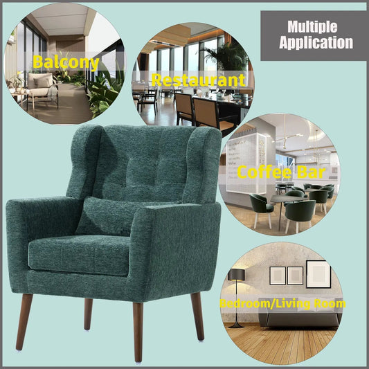 Mid Century Chenille Accent Chair Blackish Green with wooden legs on Tampa Home & Garden Store