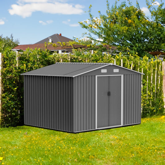 10X8 FT outdoor tool storage shed with metal foundation and lockable door, all-weather metal shed, gray - Tampa Home & Garden Store