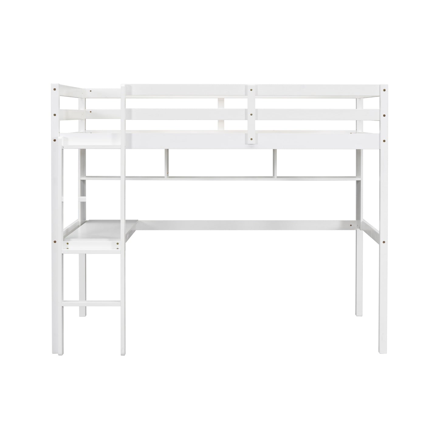 Twin Loft Bed with built-in desk and bookcase of three compartments, Guardrails and Ladder,White - Tampa Home & Garden Store