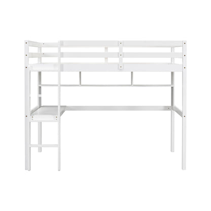 Twin Loft Bed with built-in desk and bookcase of three compartments, Guardrails and Ladder,White - Tampa Home & Garden Store