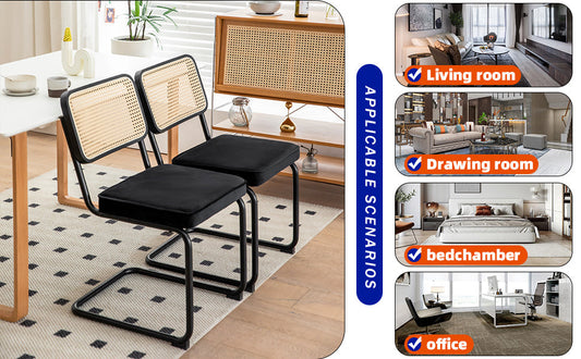 Lot de 2 chaises de salle à manger, chaises décoratives d'appoint en velours et osier, pieds peints en noir, chaises modernes médiévales conçues par Bruell,