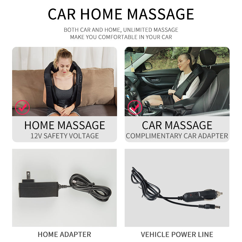 SKG kneading massage shawl massager black; 4-item collage: home and car setup on Tampa Home & Garden Store