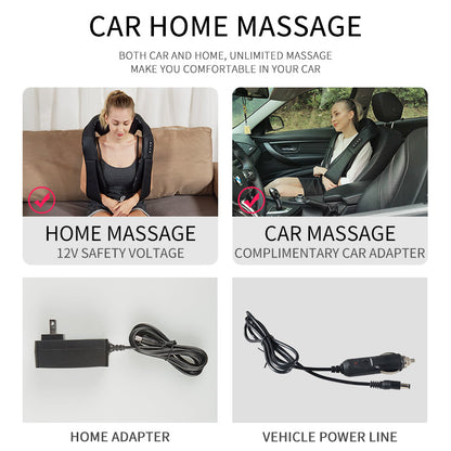 SKG kneading massage shawl massager black; 4-item collage: home and car setup on Tampa Home & Garden Store