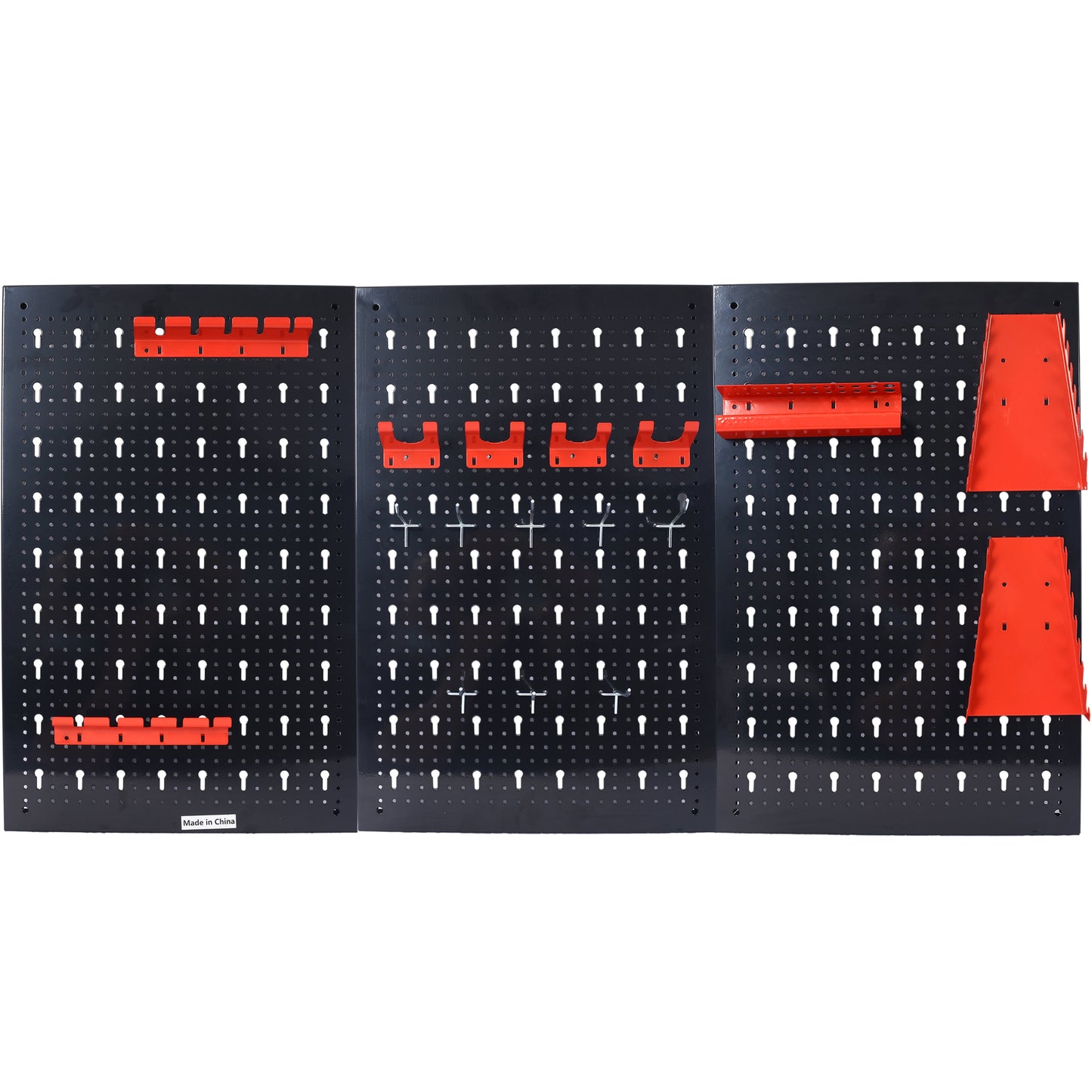 4-foot black metal garage nail board rack with 3 red nail-board holders on pegboard on Tampa Home & Garden Store