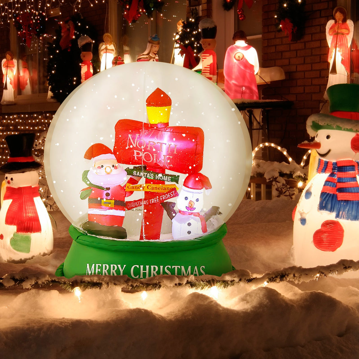 4 ft inflatable snow globe with Santa and snowman road sign DirectDeals, festive decor on Tampa Home & Garden Store