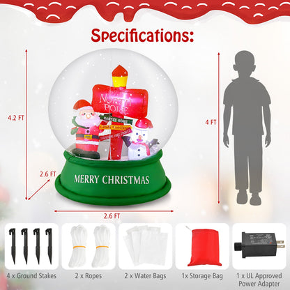 4 ft Christmas inflatable snow globe by DirectDeals with Santa and snowman on green base on Tampa Home & Garden Store